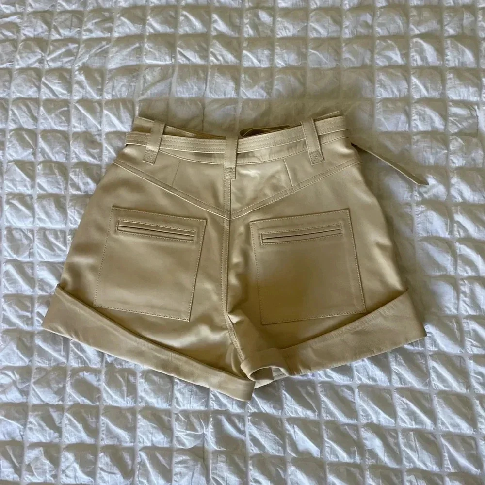Revolve L’Academie Savon cream leather shorts